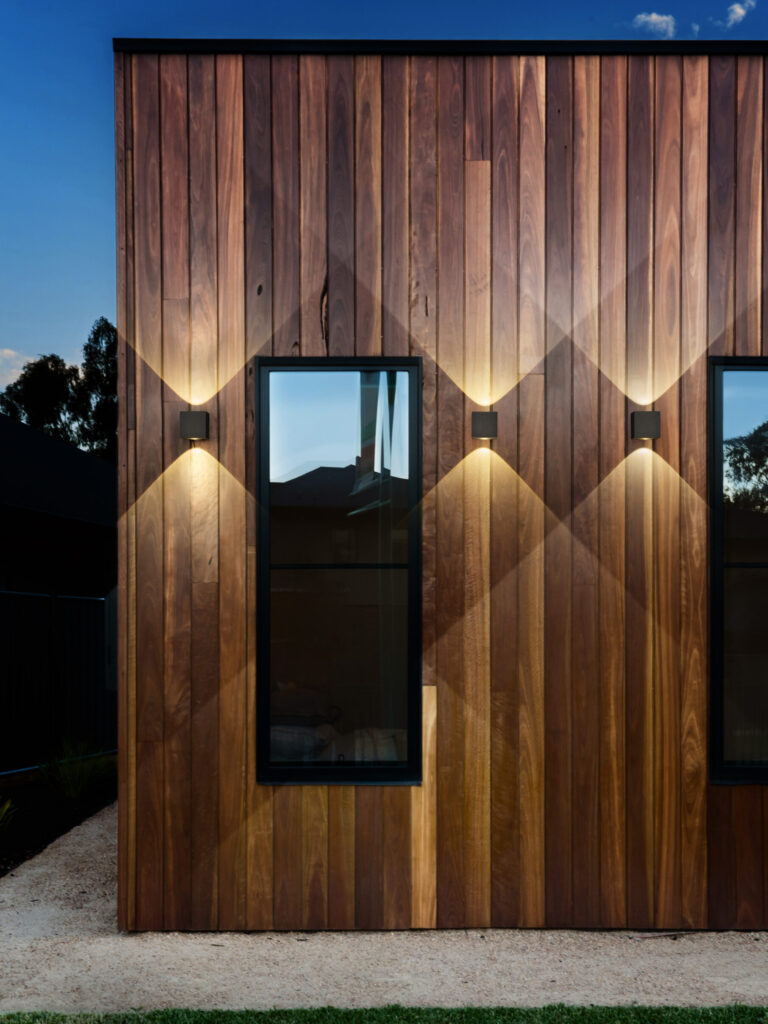 Wood cladding detail on a new home building